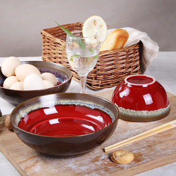 窑变流釉 手绘陶瓷碗 特色艺术饭碗西餐厅具 复古创意沙拉泡面碗