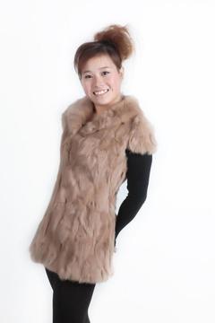 100%兔毛马甲 皮草外套 韩版女装中长款马甲 自主实拍图皮草