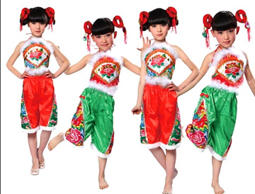 少儿童中国娃肚兜舞演出服装幼儿园民族群舞蹈服装女二人转表演服