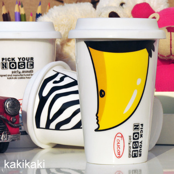 正品Kakikaki 创意双层隔热咖啡杯 防烫手陶瓷杯子 动物嘴随手杯
