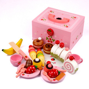 木制甜蜜公主草莓蛋糕组 切切看木质女孩过家家玩具