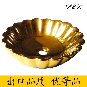 SMK陶瓷镀金色台上盆荷花盆艺术盆超豪华特价225