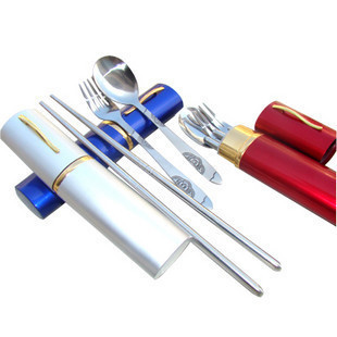 环保不锈钢餐具三件套 餐具套装便携餐具 环保筷子 勺子 叉