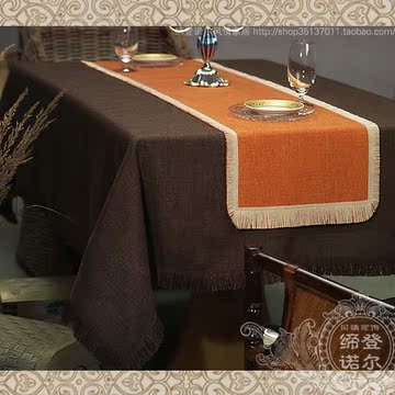 欧式西餐厅红酒屋 餐桌布桌旗搭巾套装 深咖啡色 亚麻布艺定做