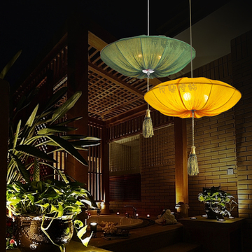 仿古中式客厅吊灯古典荷叶海洋布艺灯笼简约现代创意卧室餐厅灯具