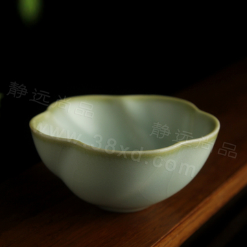 正品防伪 手写底款 台湾柏采汝窑茶具 朵杯 开片天青色 汝瓷茶杯