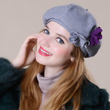 摩米特   新款女士韩版秋冬时尚毛呢帽 双花软呢画家帽蓓蕾帽