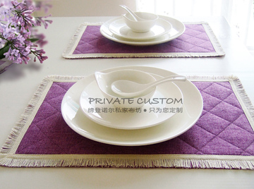 欧式亚麻加厚绗棉西餐垫杯垫桌垫隔热垫 紫夜色珠白毛边 14色定做