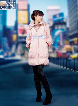 2014冬季女装外套正品艾琳娜潮拉链韩版修身羽绒服女长款E104C156