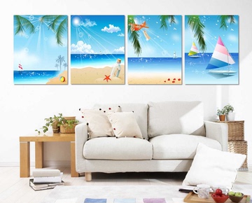 促销海滩帆船装饰画客厅卧室无框画挂画壁画画钟墙画现代装饰画