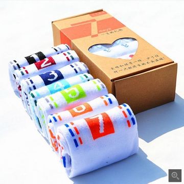包邮 礼盒祙 盒装袜子 创意 男女士7日祙 中筒 情侣短船袜 星期袜