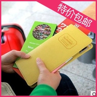 韩国长款证件夹护照套机票夹横款简约女士手拿糖果色多卡位零钱包