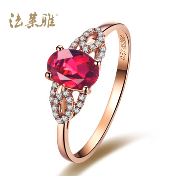 法莱雅专柜正品 0.57克拉18K玫瑰金天然红碧玺钻石宝石女戒指