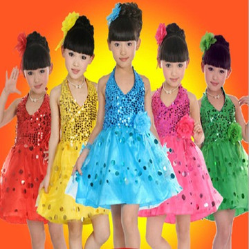 六一女童亮片拉丁裙儿童演出服幼儿园蓬蓬裙纱裙表演服女孩跳舞裙