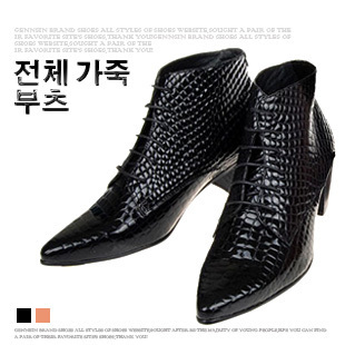 韩版休闲时尚真皮尖头男靴子潮流蛇纹短靴英伦风皮靴高跟潮男鞋子