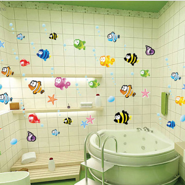【天天特价】买2送1 小鱼墙贴画浴室卫生间防水贴纸儿童房装饰
