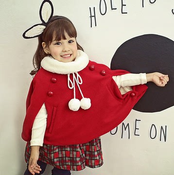 女童冬装韩版童装红色新年装宝宝披风披肩斗篷外套大衣大童亲子装