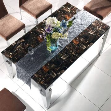 大理石 餐桌 简约 现代 时尚 不锈钢 餐台椅组合 长餐台 黑玛瑙