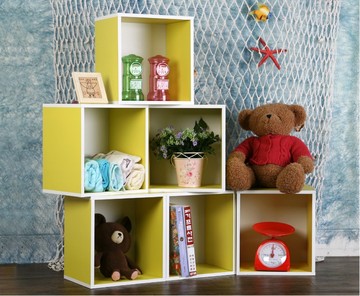 时尚百变实木儿童彩色自由组合书柜背景墙壁挂书橱书架书柜收纳柜