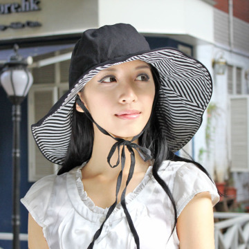 摩米特 时尚女夏天日系大沿防晒护颈棉麻遮阳帽 防紫外线帽子