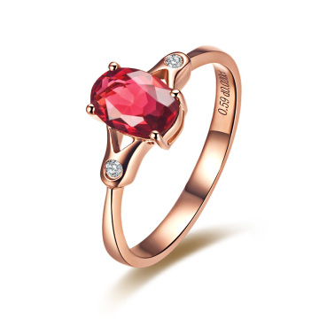 法莱雅专柜正品 0.59克拉18K玫瑰金钻石红碧玺女戒指结婚钻戒