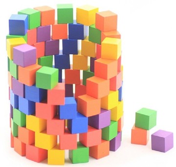 2.5立方体积木粒100福禄贝尔教具 几何建筑拼插 木制儿童益智玩具