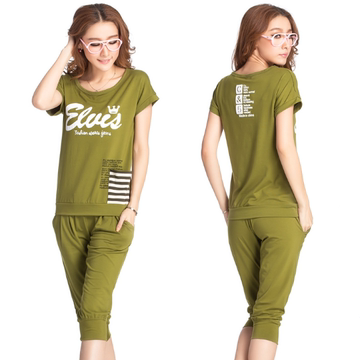 2015夏装新款韩版休闲运动服时尚宽松大码女装短袖七分裤运动套装