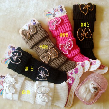 韩版儿童糖果色袜套 女童堆堆袜套护腿袜白色蝴蝶结舞蹈针织脚套