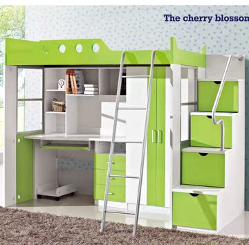 儿童高低床子母床衣柜电脑书桌双层床青少年多功能组合家具1.2米