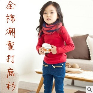 2015新款韩版 女童男童纯棉衣服小童中童儿童打底衫 宝宝保暖衣