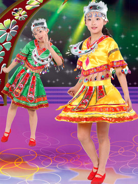 儿童舞台演出服苗族舞蹈服装儿童彝族服饰女童高山族表演服装民族