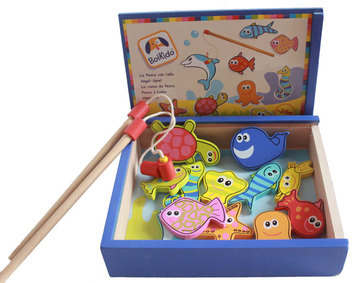 包邮 德国大号儿童钓鱼玩具磁性小猫钓鱼 木制宝宝玩具 木盒套装