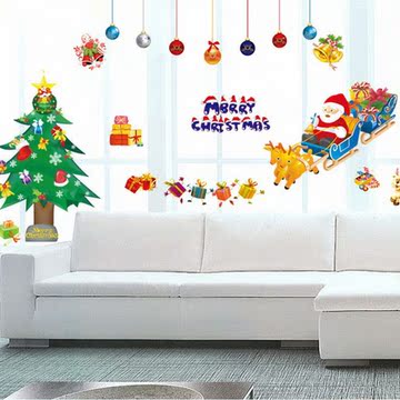 圣诞节圣诞老人墙贴可移除节日雪人冬天树客厅商场店铺玻璃装饰