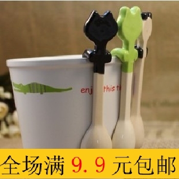韩式日系创意卡通动物创意可爱陶瓷可挂勺 咖啡勺 汤勺 搅拌勺子