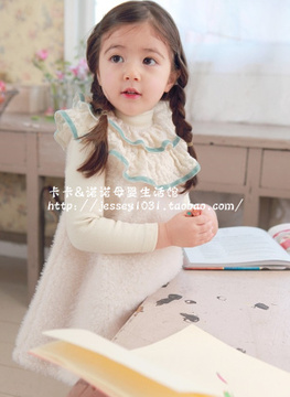 秋冬款 韩版女童儿童高领荷叶边加绒加厚连衣裙 可爱小公主