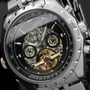新款特价 镂空 钢带 男士机械表 全自动 简约就时尚 背透潮流手表