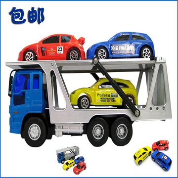 力利工程车拖车工程运输车模型惯性玩具轿运车拖挂车平板拖车玩具