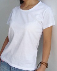 女士修身全棉纯白大圆领文化衫 空白收腰手绘创意T恤批发特价款