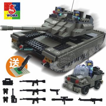 正品沃马积木军事系列大型坦克联盟含汽车组拼装玩具儿童益智