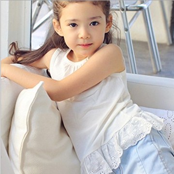 夏季新款韩国童装 女童韩版下摆花边背心 儿童实用款无袖t恤上衣
