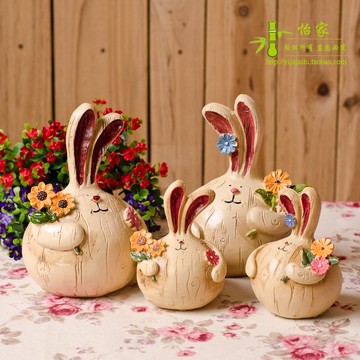 4个装 可爱胖大蒜兔子 树脂娃娃 情侣长耳兔  创意家居装饰摆件