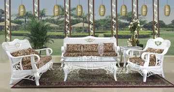 南海藤苑白色藤椅沙发藤沙发实木沙欧式客厅沙发茶几组合五件正品
