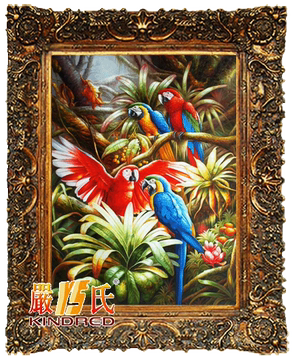 3款手绘动物油画有框画中式玄关挂画客厅装饰画楼道壁画挂饰鹦鹉