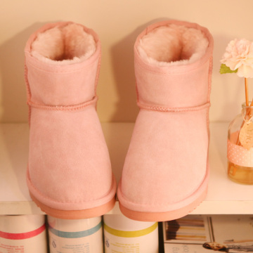 【原宿道】2015冬短靴牛皮低腰雪地靴 靴子 裸靴 女加厚 粉色