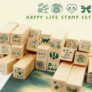 韩国印章 DIY 日记印章 可爱印章 木盒装印章 HAPPYLIFE 25枚入