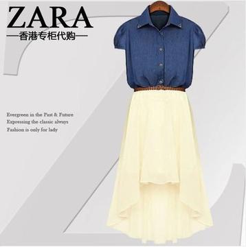2014新品韩版女装高档品牌假两件不规则裙中长款衬衫衣雪纺连衣裙