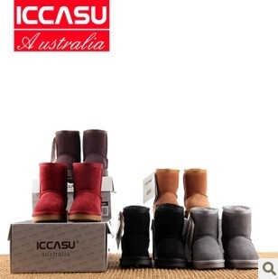 正品iccasu牛皮儿童雪地靴男童鞋女童靴子2013儿童靴牛筋底棉鞋