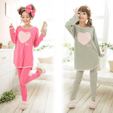 韩国pink长袖睡衣春秋卡通纯棉同款睡衣女家居服套装莫代尔月子服