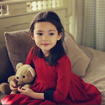 韩版女童冬季加绒公主蓬蓬连衣裙儿童新年裙红色礼服裙大童母女装