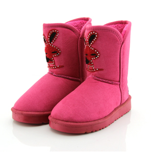 儿童冬季新款雪地靴 靴子平跟短靴兔钻棉鞋女鞋平底中筒冬靴